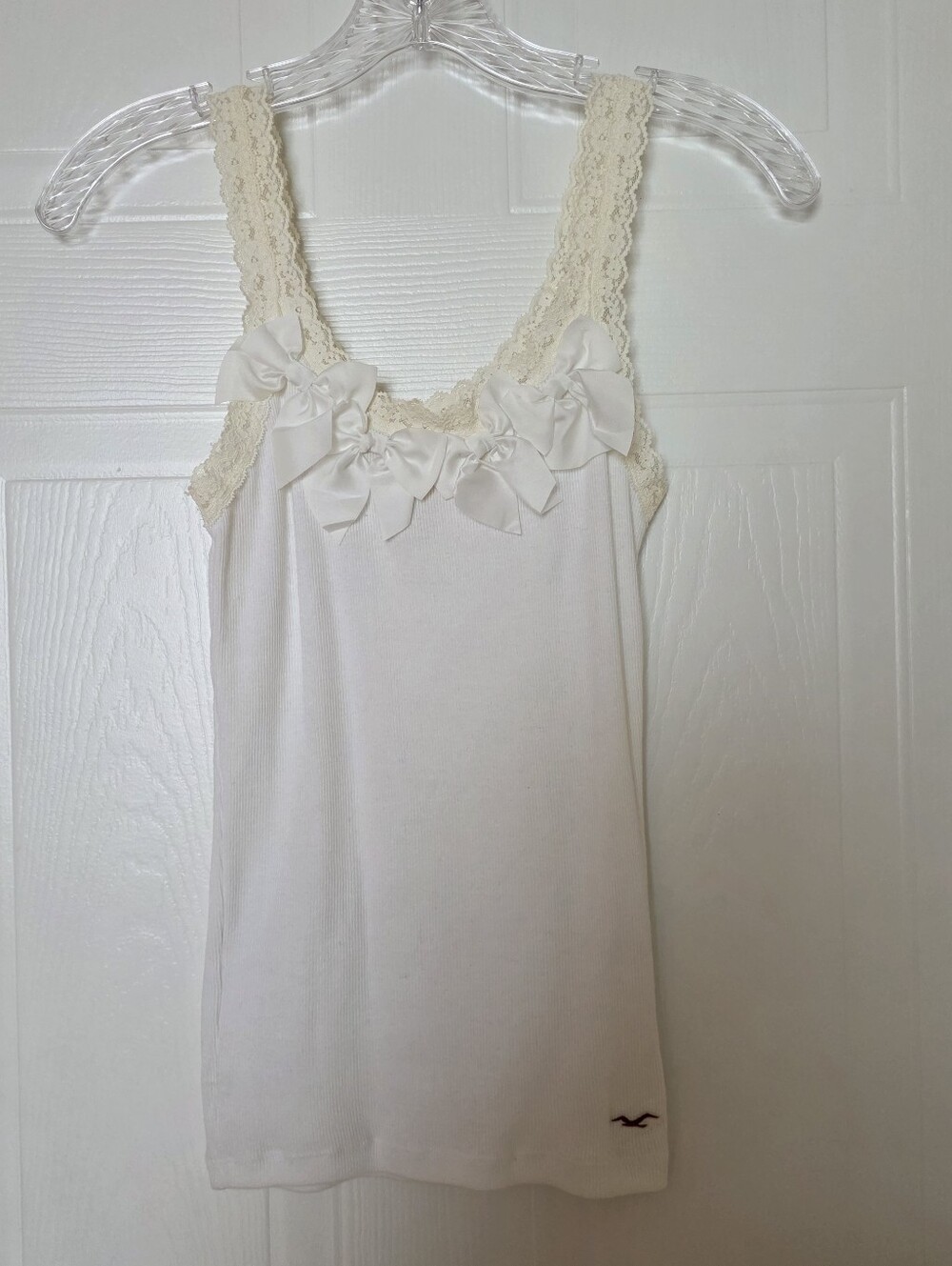 Hollister Lace Bow Tank Top, White/Cream, S